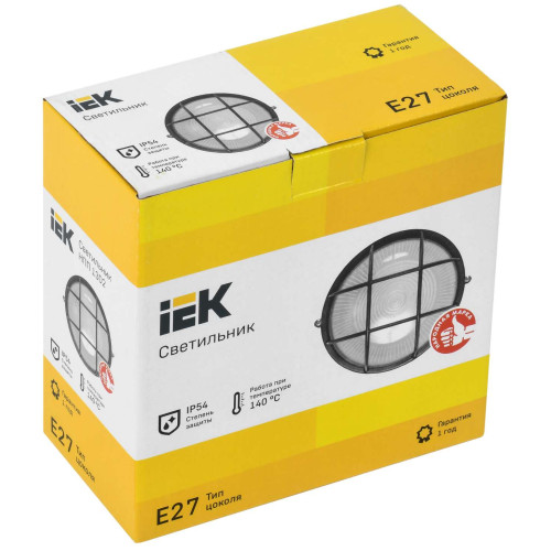 Светильник НПП1302 круг с решеткой 60Вт IP54 черный IEK