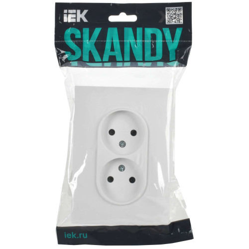 SKANDY Розетка 2-местная без заземления с защитными шторками 10А в сборе SK-R09W арктический белый IEK