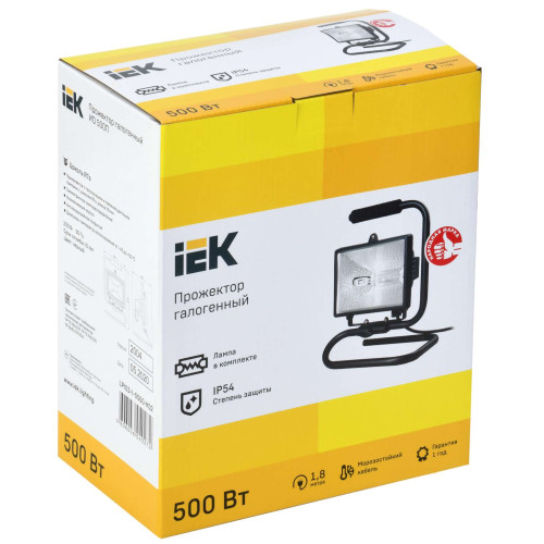 Прожектор галогенный ИО500П (переноска) IP54 черный IEK