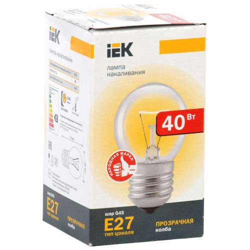 Лампа накаливания G45 шар прозрачная 40Вт E27 IEK