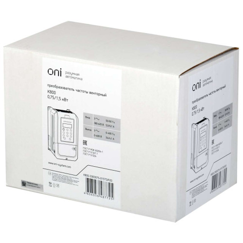 Преобразователь частоты K800 380В 3Ф 0,75-1,5кВт 3,4-4,1А серии ONI
