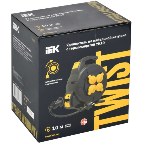 TWIST Катушка УК10 4 места IP44 с заземлением 3х1,5мм2 КГ с автосмоткой кабеля 10м IEK