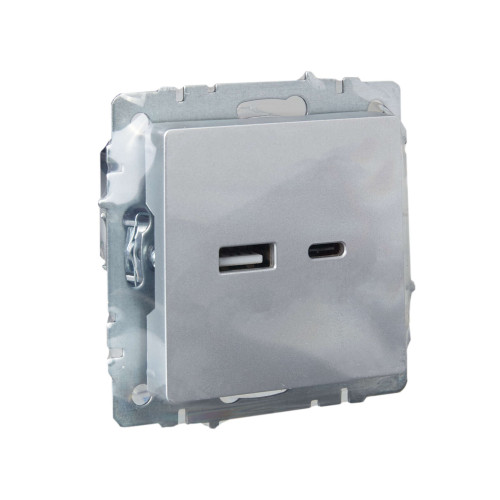 BRITE Розетка USB A+C 18Вт РЮ11-1-БрА алюминий IEK