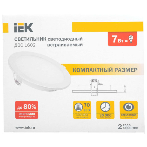 Светильник светодиодный ДВО 1602 круг 7Вт 4000K IP20 белый D130х38мм IEK
