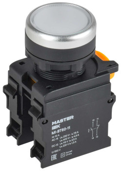 Кнопка d=22мм 1NO+1NC белая MASTER IEK