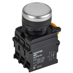 Кнопка с подсветкой d=22мм 1NO+1NC белая MASTER IEK
