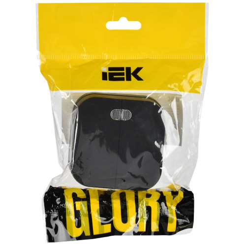 GLORY Выключатель 2-клавишный для открытой установки с индикацией 10А ВС20-2-1-ХЧм черный матовый IEK