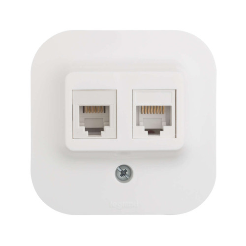 QUTEO Розетка двойная RJ11+RJ45 кат.5E UTP для открытой установки белый