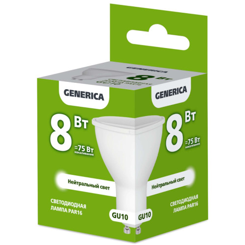Лампа светодиодная PAR16 софит 8Вт 230В 4000К GU10 GENERICA