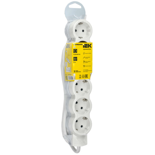 STANDARD Удлинитель У06 6 мест 2P+PE 3м 3х1,5мм2 16А белый IEK