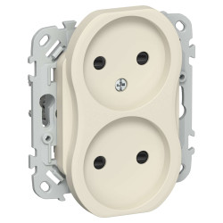 FLITE Розетка 2-местная без заземления с защитными шторками безвинтовое крепление 10А РСш02-1-ФлСл сливочный IEK