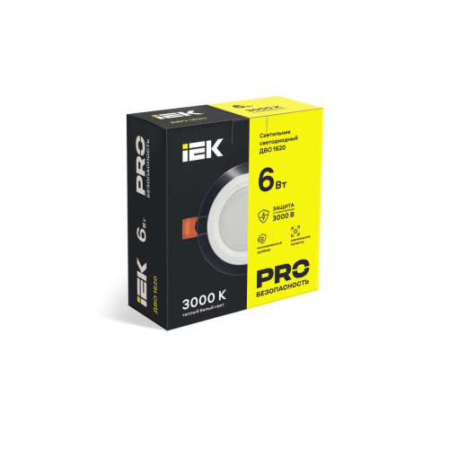 Светильник светодиодный ДВО 1620 со стеклом круг 6Вт 3000К IP20 IEK