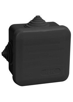 Коробка распаячная КМ41236 для открытой проводки с защелкивающейся крышкой безгалогенная (HF) 70х70х40мм IP44 4 гермовводов черная (RAL 9005) IEK