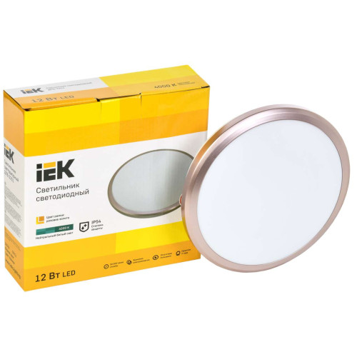 Светильник светодиодный ДПБ 3201 12Вт IP54 4000K круг розовое золото IEK