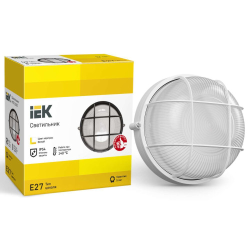 Светильник НПП1302 круг с решеткой 60Вт IP54 белый IEK