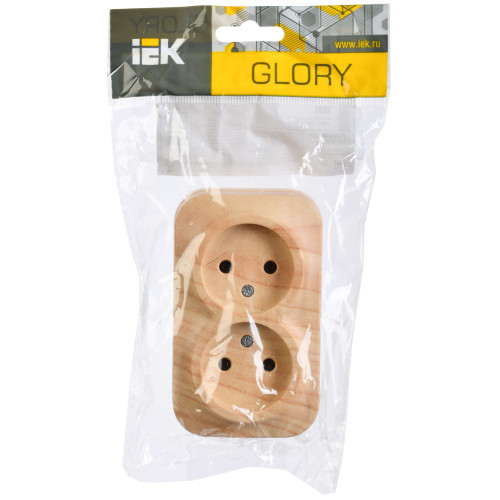 GLORY Розетка 2-местная для открытой установки без заземления без защитных шторок 10А РС22-2-ХС сосна IEK