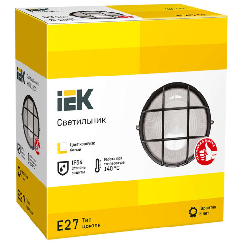 Светильник НПП1302 круг с решеткой 60Вт IP54 белый IEK