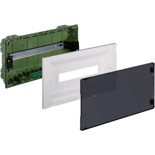 Распределительный щиток Practibox³ скрытого монтажа - IP 40 - IK 07 - 1 рейка - 18 модулей - с клеммиком заземления - прозрачная дверь