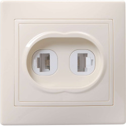 KVARTA Розетка 2-местная RJ11+RJ45 кат.5е РК/Т12-ККм кремовый IEK