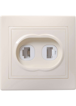 KVARTA Розетка 2-местная RJ11+RJ45 кат.5е РК/Т12-ККм кремовый IEK