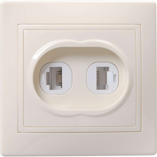 KVARTA Розетка 2-местная RJ11+RJ45 кат.5е РК/Т12-ККм кремовый IEK
