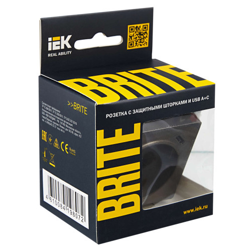 BRITE Розетка 1-местная с заземлением с защитными шторками 16А с USB A+C 18Вт РЮш11-1-БрТБ темная бронза IEK