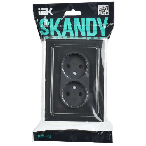 SKANDY Розетка 2-местная без заземления без защитных шторок для плоской вилки 10А SK-R03Bl стекло черный IEK