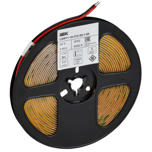 Лента светодиодная 5м COB 312LED/м 8Вт/м IP20 ширина 8мм 24В теплый белый IEK