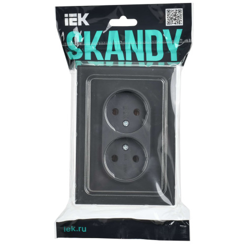 SKANDY Розетка 2-местная без заземления без защитных шторок для плоской вилки 10А SK-R03G стекло графит IEK