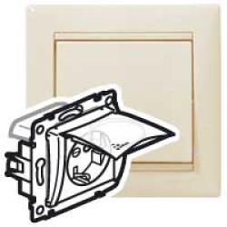 VALENA DIY Розетка 1-местная с заземлением с защитными шторками и крышкой 16А IP44 слоновая кость