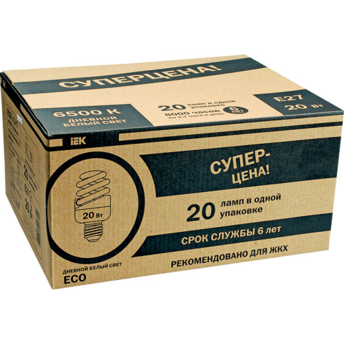 Лампа КЭЛP-3U Е27 20Вт 6500К ЖКХПАК 20 шт IEK-eco