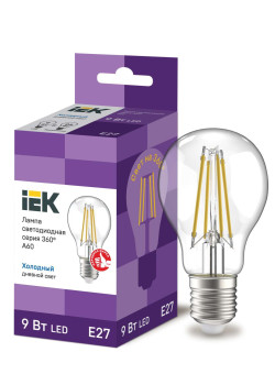 Лампа светодиодная A60 груша прозрачная 9Вт 230В 6500К E27 серия 360° IEK