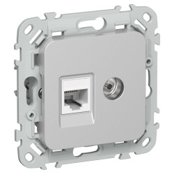FLITE Розетка 2-местная RJ45/TV категория 6 UTP РКТВ6-2-0-ФлА алюминий IEK