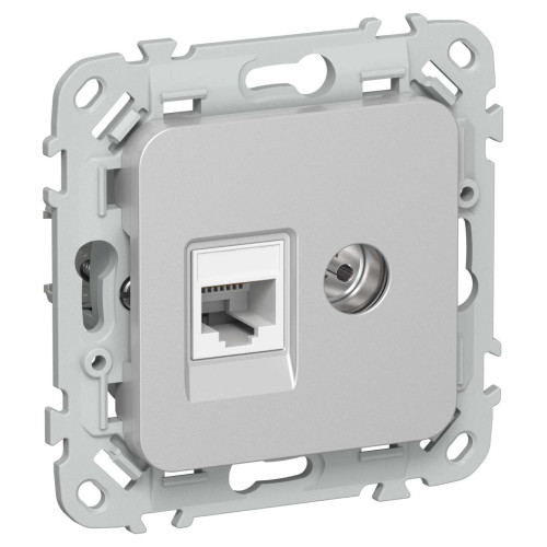 FLITE Розетка 2-местная RJ45/TV категория 6 UTP РКТВ6-2-0-ФлА алюминий IEK