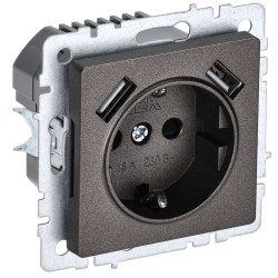 BRITE Розетка 1-местная с заземлением с защитными шторками 16А с USB A+A 5В 3,1А РЮш10-2-БрТБ темная бронза IEK
