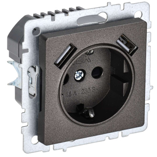 BRITE Розетка 1-местная с заземлением с защитными шторками 16А с USB A+A 5В 3,1А РЮш10-2-БрТБ темная бронза IEK