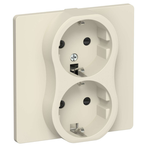 FLITE Розетка 2-местная с заземлением с защитными шторками безвинтовое крепление 16А РСш12-1-К-ФлСл сливочный IEK