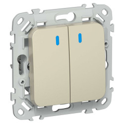 FLITE Выключатель 2-клавишный кнопочный с индикацией 10А ВС12-2-1-ФлШ шампань IEK