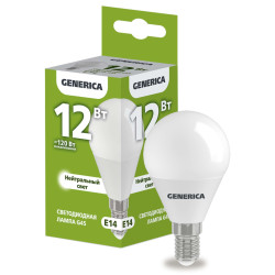 Лампа светодиодная G45 шар 12Вт 230В 4000К E14 GENERICA