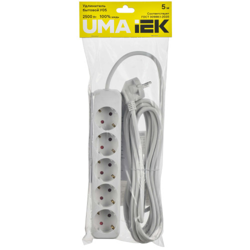 UMA Удлинитель У05 5 мест 2P+PE 5м 3х1мм2 10А белый IEK