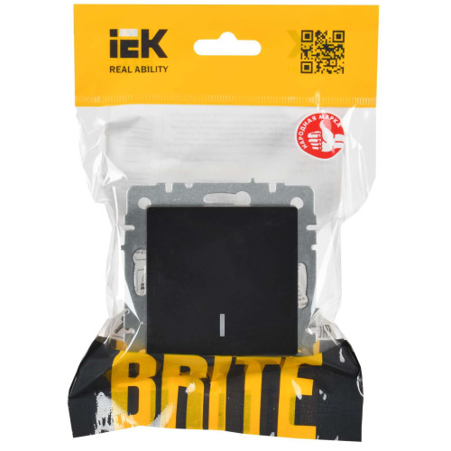 BRITE Выключатель 1-клавишный проходной с индикацией 10А ВС10-1-7-БрЧ черный IEK
