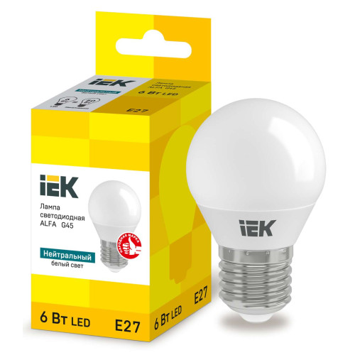 Лампа светодиодная ALFA G45 шар 6Вт 230В 4000К E27 IEK
