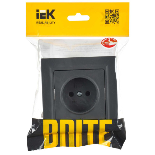 BRITE Розетка 1-местная без заземления без защитных шторок 10А в сб. РСР10-1-0-БрГ графит IEK