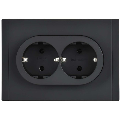 FORTE&PIANO Розетка 2-местная с заземлением без защитных шторок безвинтовое крепление 16А FP124M металл черный IEK