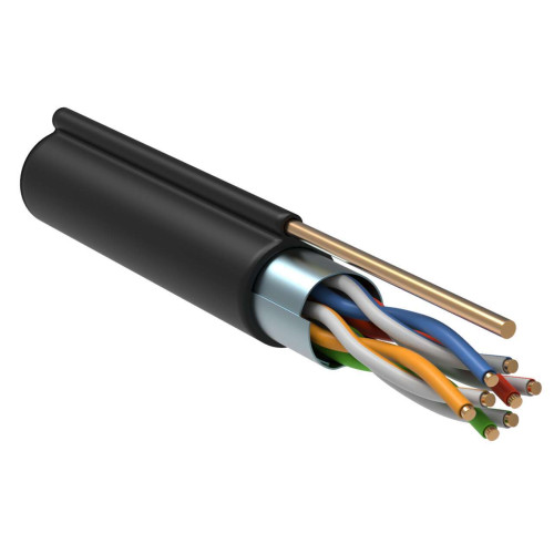 ITK Витая пара F/UTP кат.5E 4х2х24AWG solid LDPE с металлическим тросом 1,2мм черный (305м)