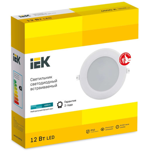 Светильник светодиодный ДВО 1714 белый круг 12Вт 4000К IP40 IEK