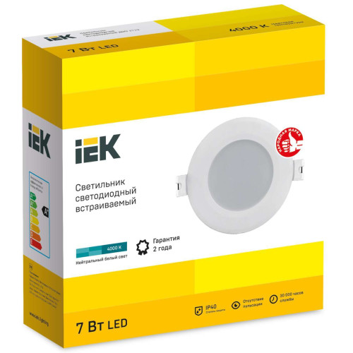 Светильник светодиодный ДВО 1712 белый круг 7Вт 4000К IP40 IEK