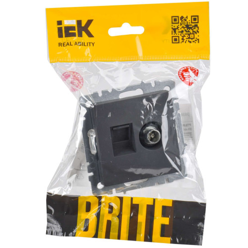 BRITE Розетка двойная TV+RJ45 кат.5E РТВ/РК12-БрГ графит IEK