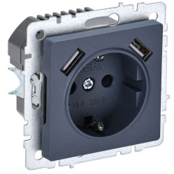 BRITE Розетка 1-местная с заземлением с защитными шторками 16А с USB A+A 5В 3,1А РЮш10-2-БрМ маренго IEK