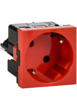 Розетка 45град с заземляющим контактом без защитной шторки и безвинтовым зажимом (2 модуля) красная